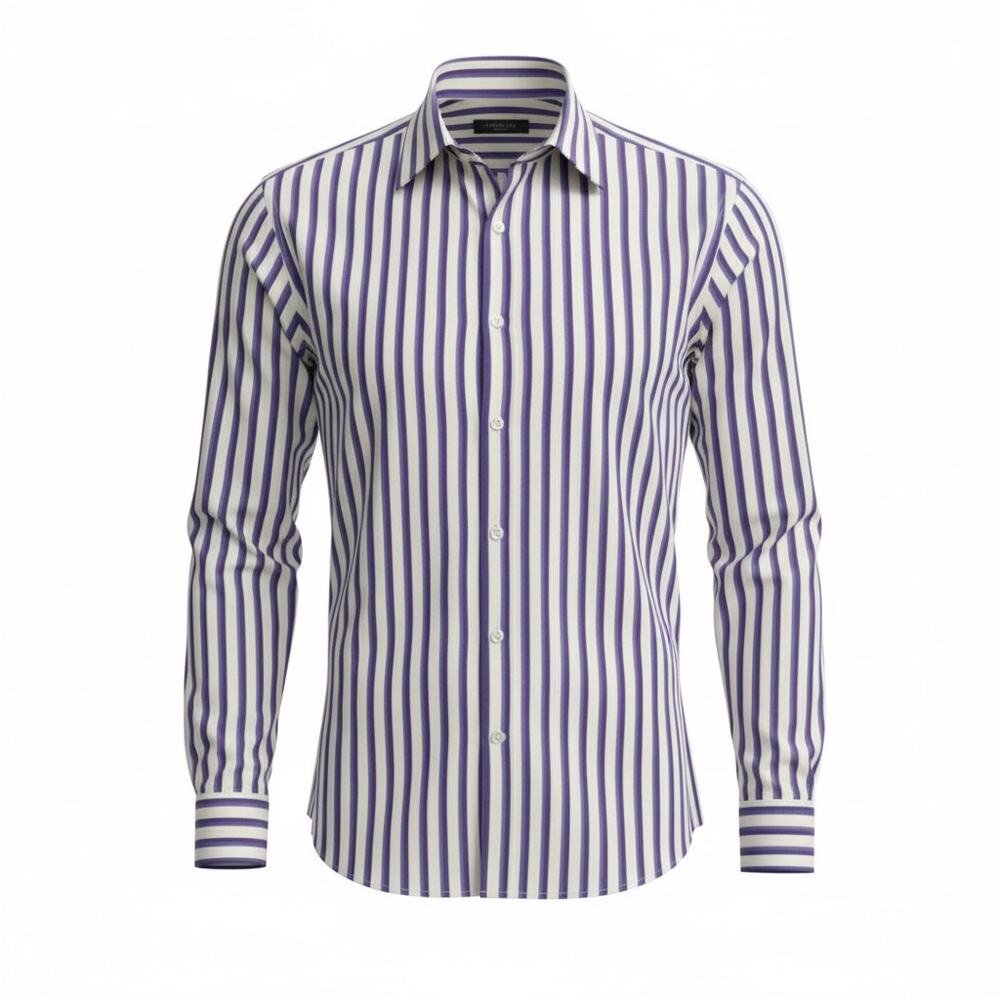 J Lindeberg Striped Dress Shirt Button Cuff Cream Purple 48 = XL